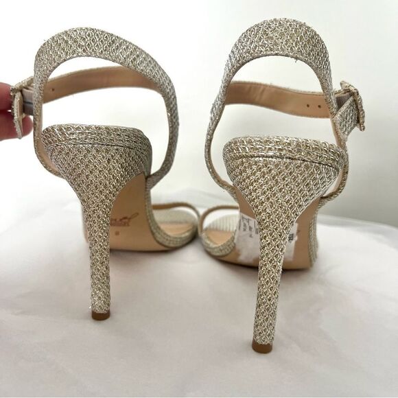 Jewel Badgely Mischka Arlina Glitter Open Toe Ankle Strap Sandal Heels Gold 8 - Picture 5 of 10